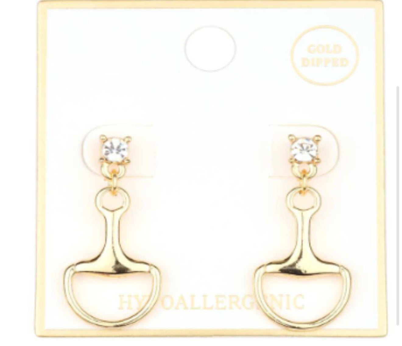 Rhinestone Stud with Gold Horse Bit 1.25" Drop Earring