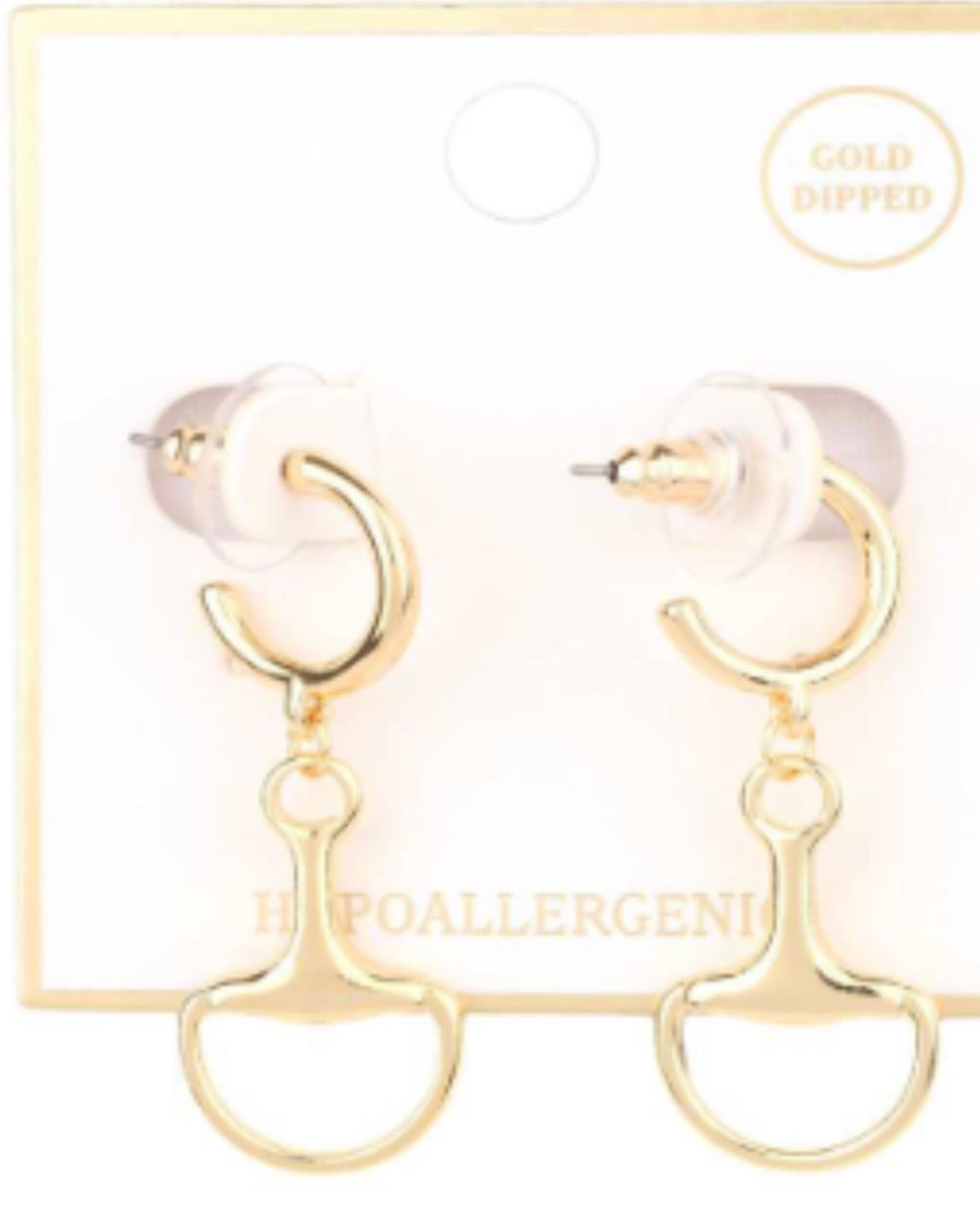Gold Huggie Hoop with Horsebit 1.25" Drop Earring