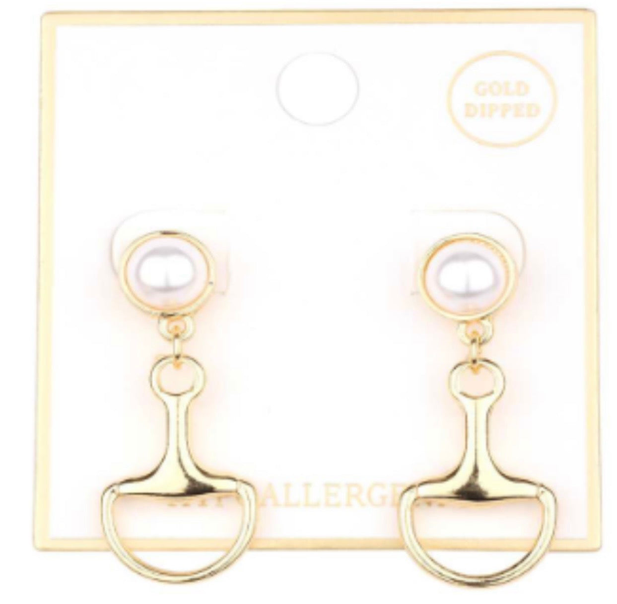 Pearl Stud with Gold Horsebit 1.25" Drop Earring