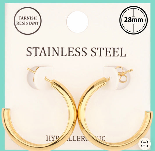 Stainless Steel 1" Gold Hoop Earring