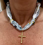 Pink, Navy and White Knotted Scarf with Bubble Cross Removable Charm
