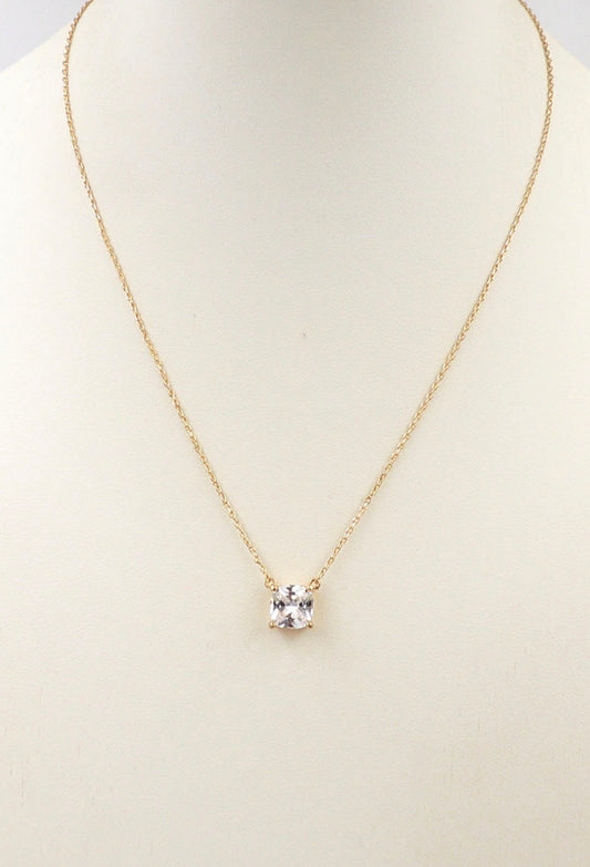 Gold Chain with Rhinestone Cushion Cut CZ Pendent 16"-18" Necklace