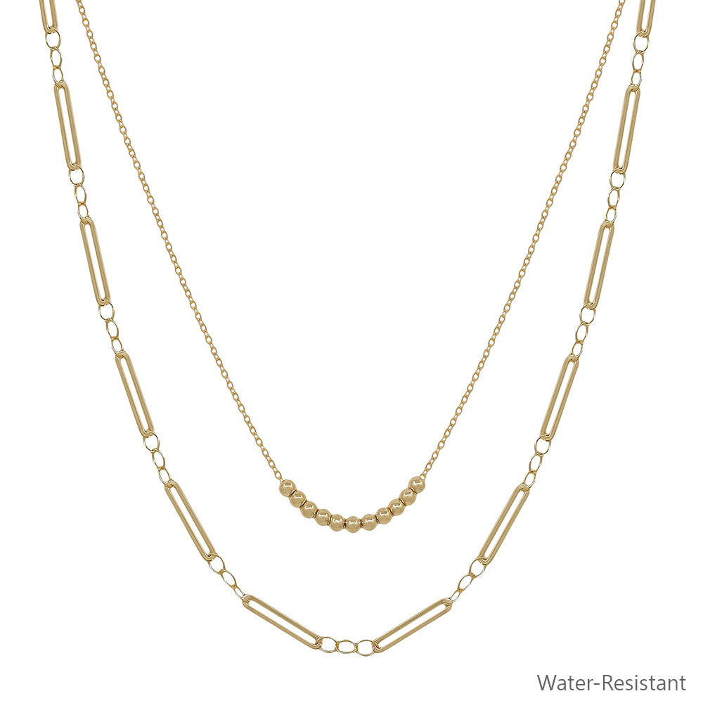 Water Resistant Double Layer Snake and Thin Chain 16"-18" Necklace