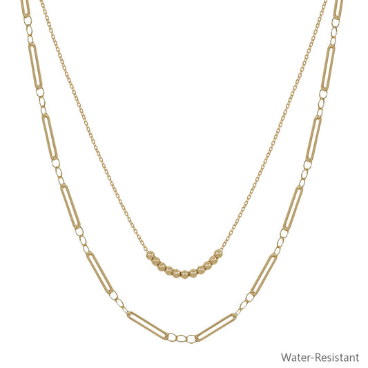 Water Resistant Double Layer Snake and Thin Chain 16"-18" Necklace