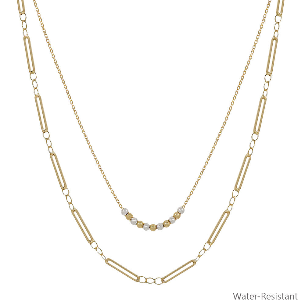 Water Resistant Silver Double Layer Snake and Thin Chain 16"-18" Necklace