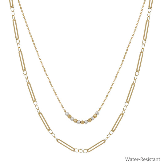 Water Resistant Silver Double Layer Snake and Thin Chain 16"-18" Necklace