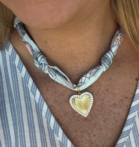 Mint and Cream Knotted Scarf Necklace with Detailed Heart Charm, Most Popular!!