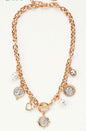 Gold Thick Chain with Pearl and Coin Charms 16"-18" Necklace
