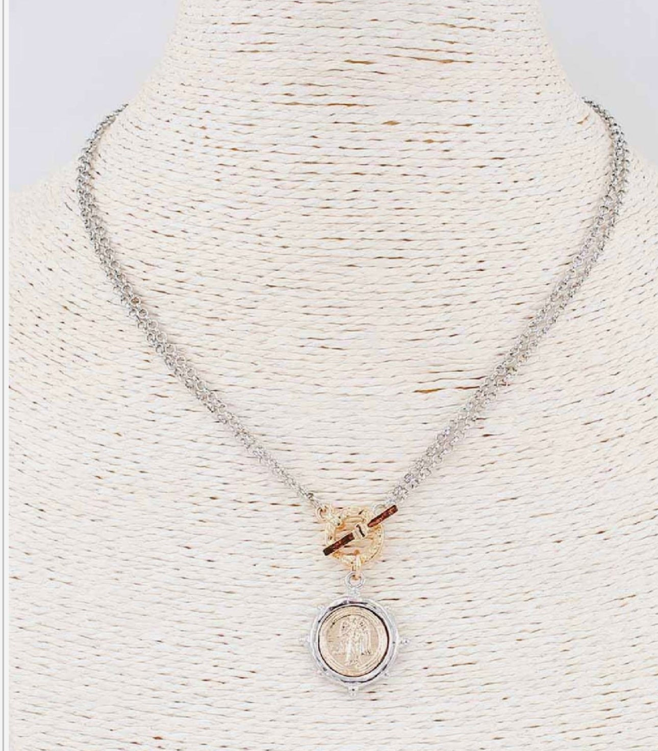 Silver Chain with Two Tone Coin 16"-18" Necklace
