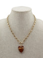 Gold Chain Necklace with Brown Acrylic Heart Charm 16"-18"