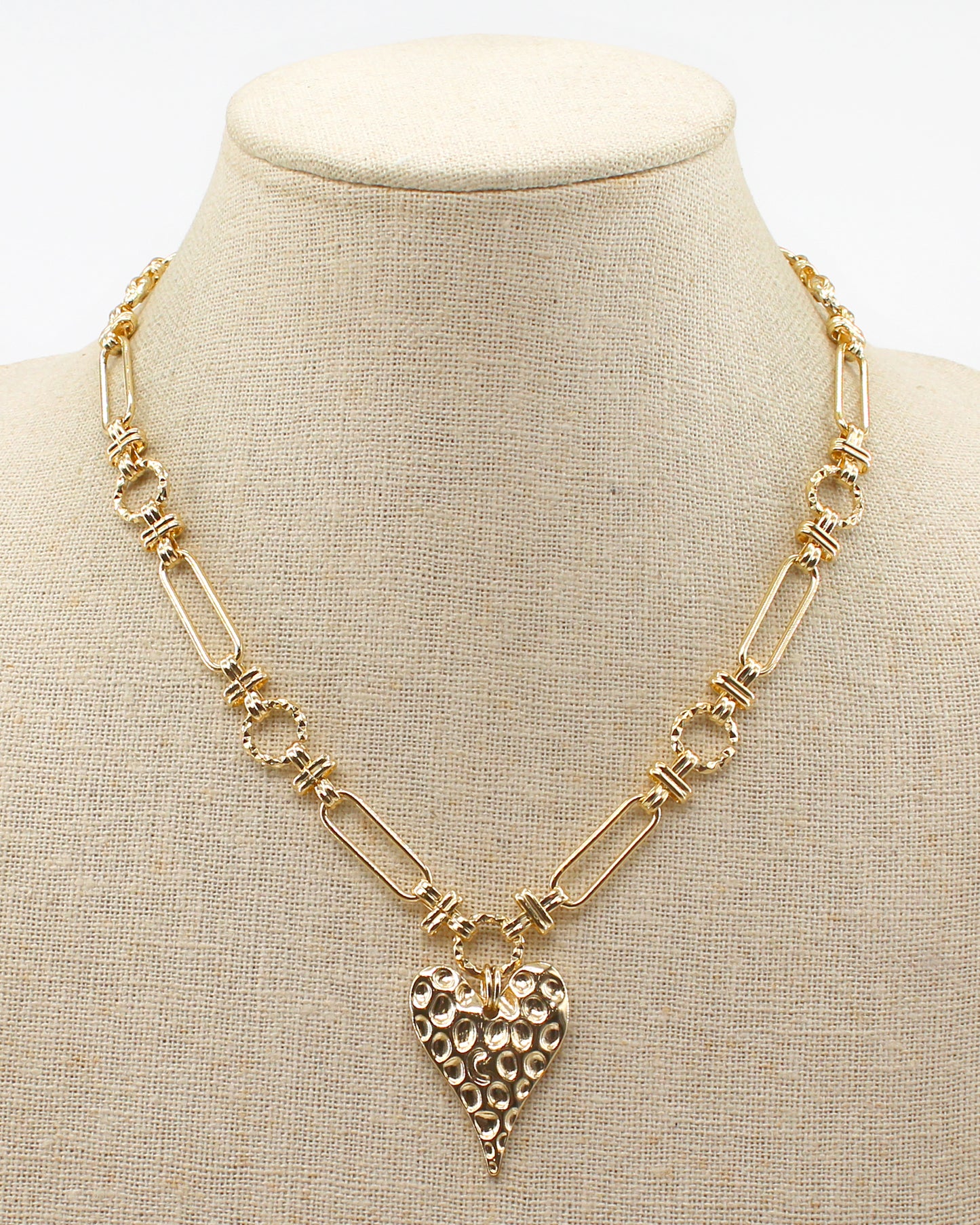 Gold Open Chain with Hammered Heart 16"-18" Necklace