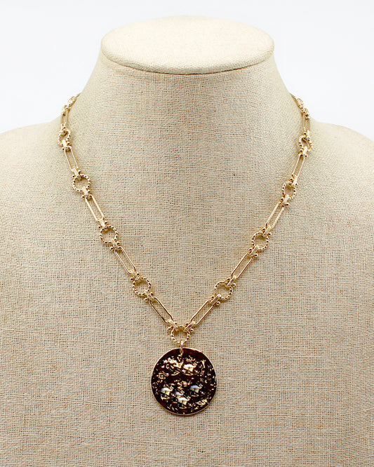 Gold Open Chain with Hammered Circle 16"-18" Necklace