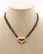 Black Leather Cords with Gold Heart 16"-18" Necklace