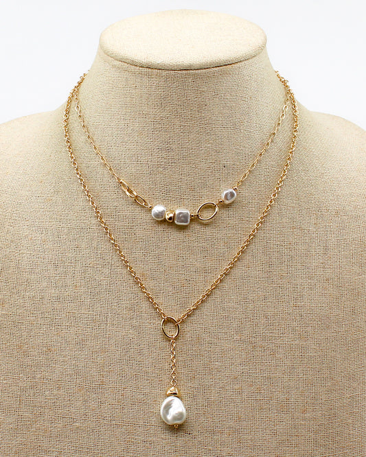 Gold Layered Freshwater Pearl Drop 16"-18" Necklace
