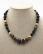 Black Natural Stone and Gold Beaded 16"-18" Necklace