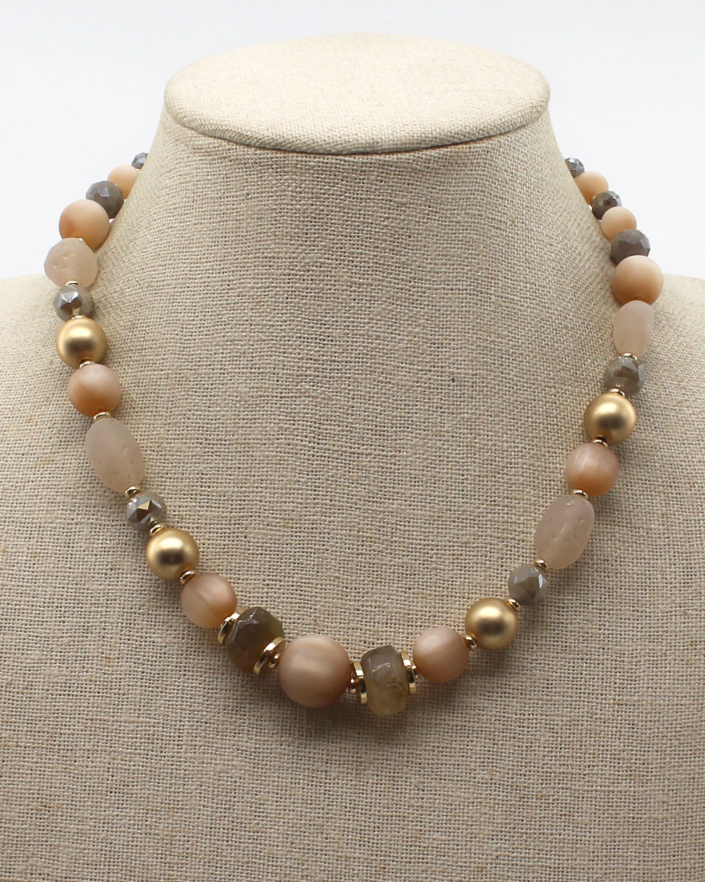 Ivory Natural Stone and Gold Beaded 16"-18" Necklace