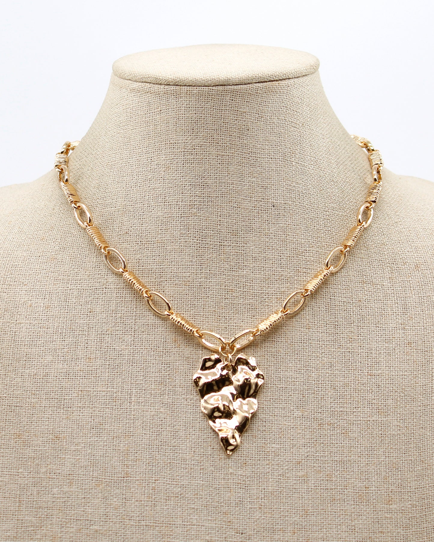 Gold Chain with Hammered Heart Charm 16"-18" Necklace