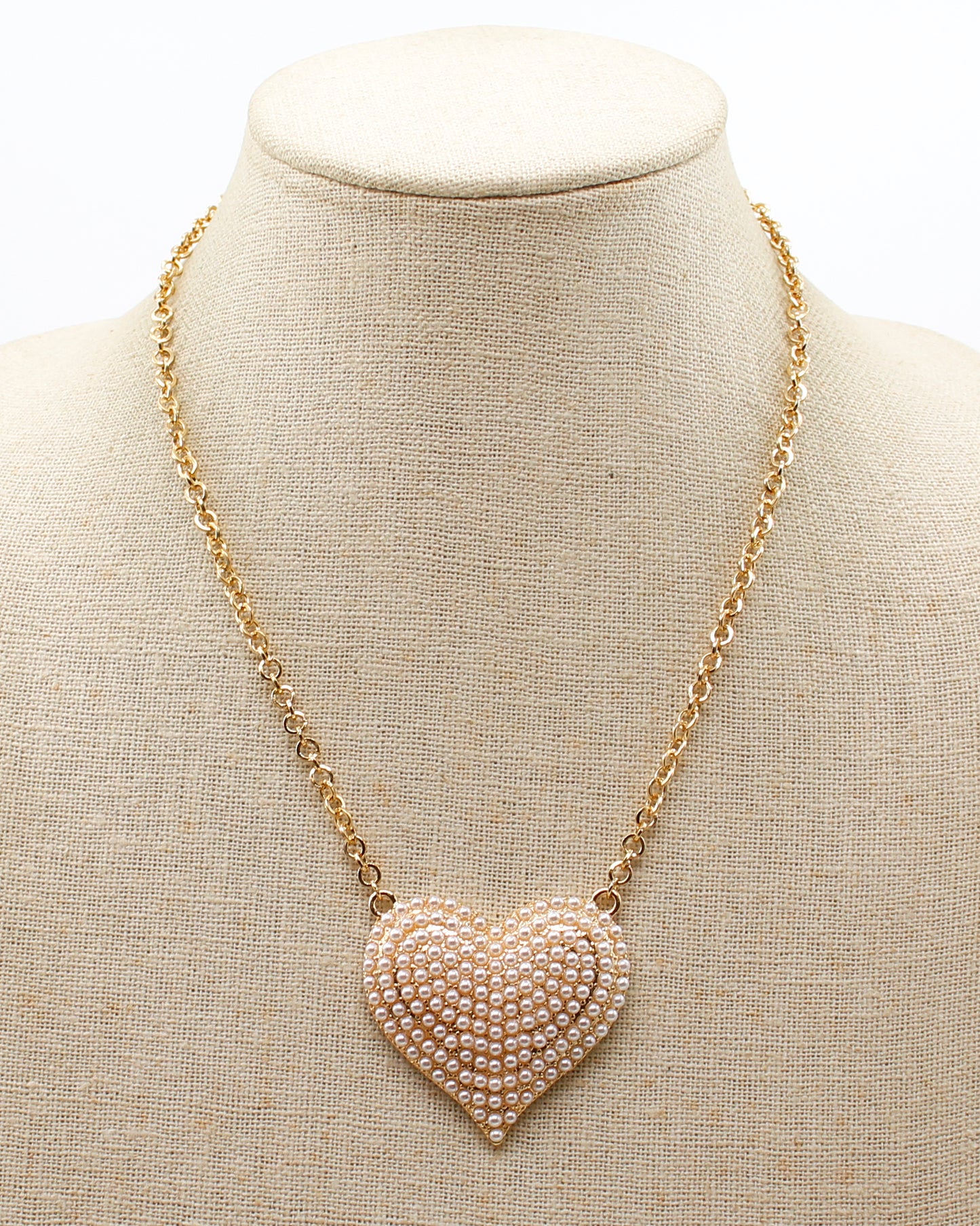 Gold Pearl Studded Heart Charm 16"-18" Necklace