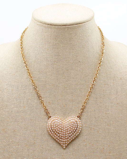 Gold Pearl Studded Heart Charm 16"-18" Necklace