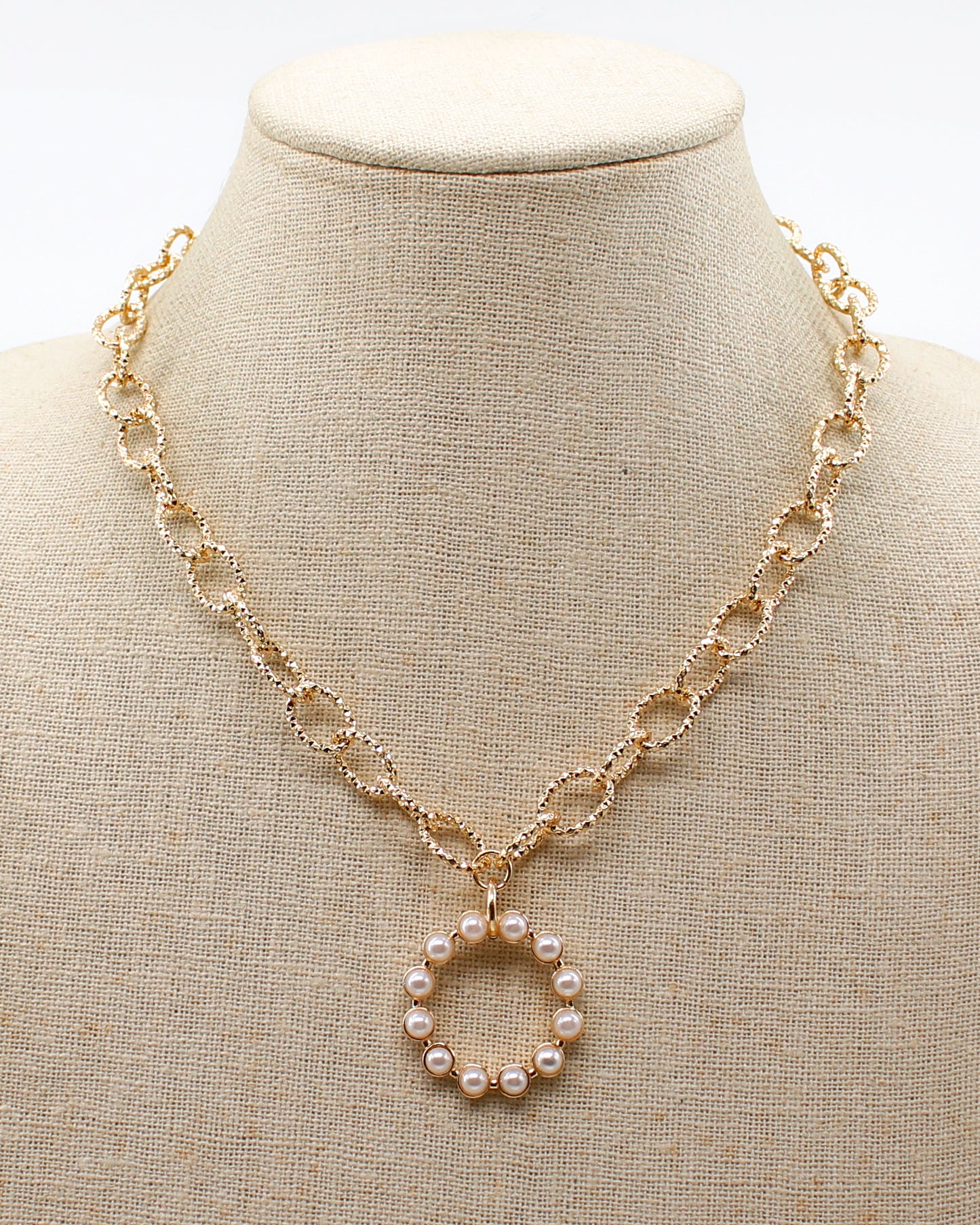 Gold Chain with Open Pearl Circle 16"-18" Necklace