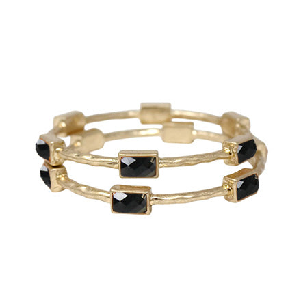 Hammered Gold Bangles with Black Rectangle Epoxy Accents