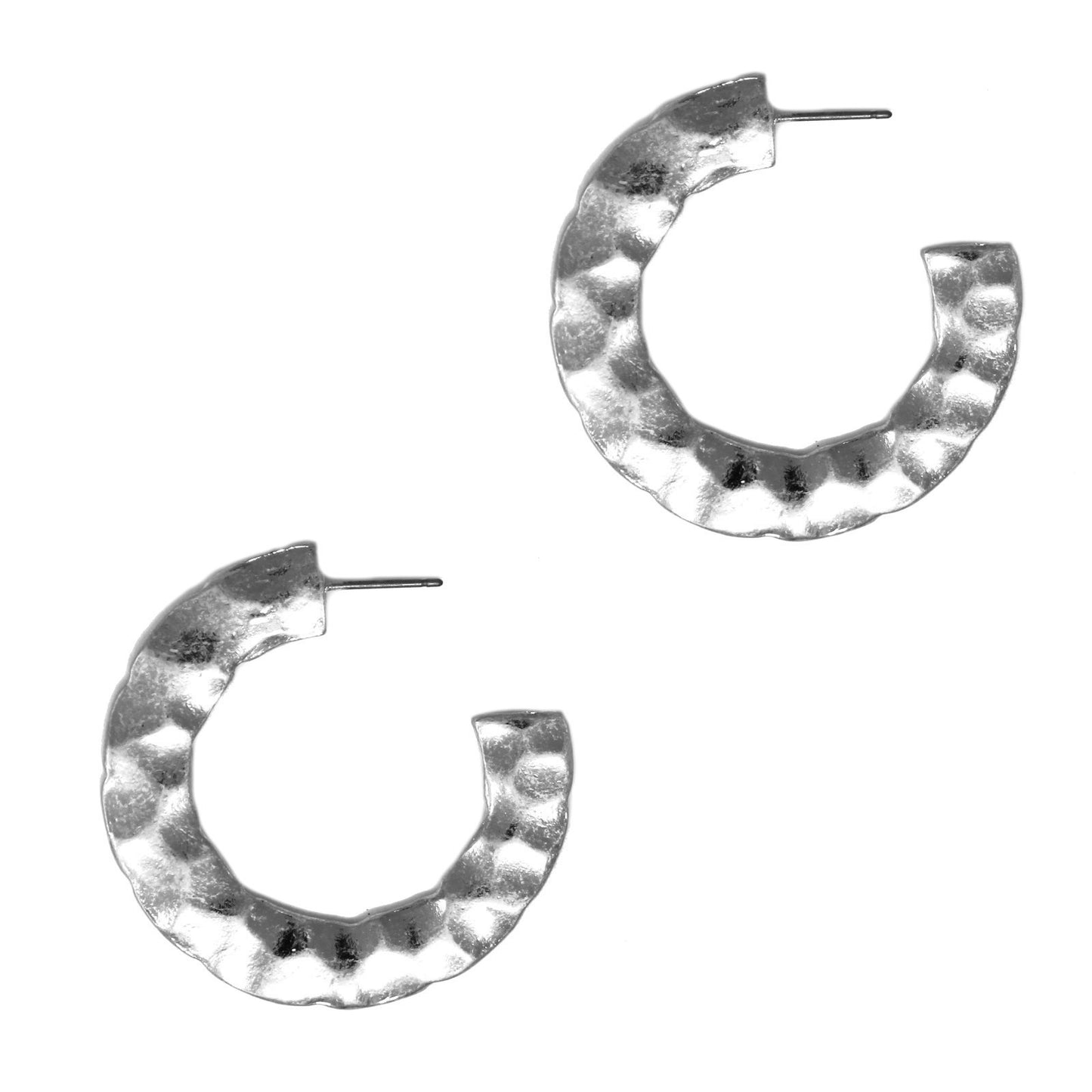 Hammered Worn Silver 2" Hoop Earring