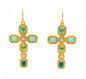 Teal and Green Crystal 1.75" Rhinestone Cross Earring