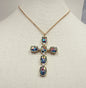 Navy Crystal 1.75" Cross Pendant 16"-18" Necklace