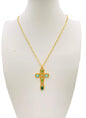 Teal and Emerald Crystal 1.75" Cross Pendant 16"-18" Necklace