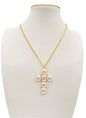 Puffy Square Pearl 2" Cross Pendant 16"-18" Necklace