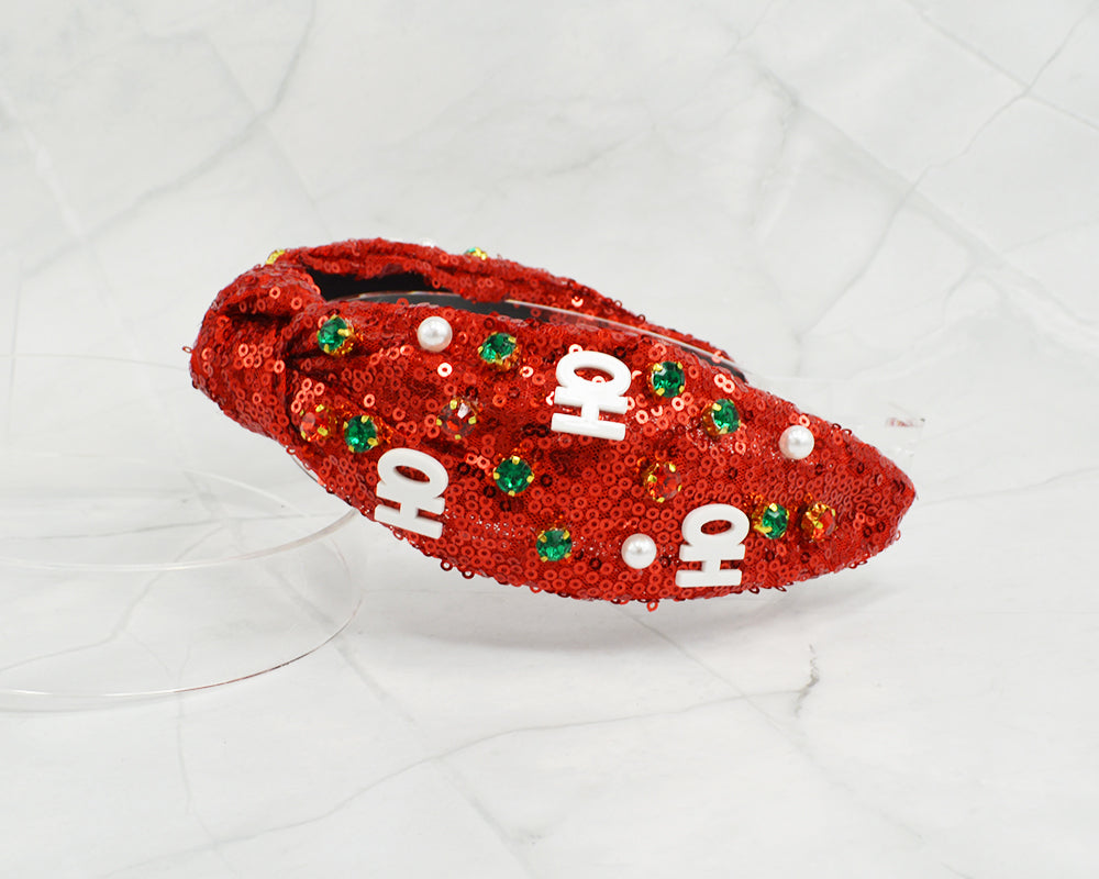 Red Headband with Ho,Ho,Ho and Christmas Accents