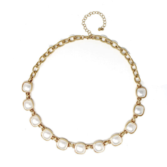 Gold Chain with Squared Pearl 16"-18" Necklace