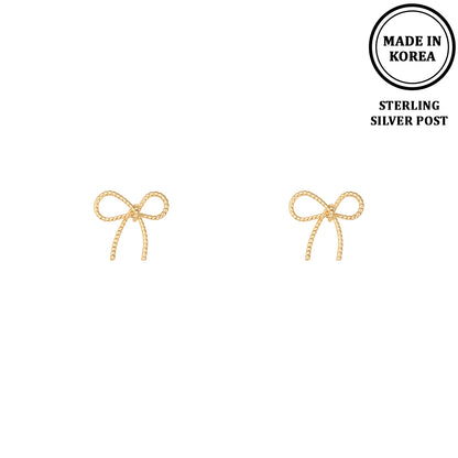 Small Gold Textured Bow Stud Earring