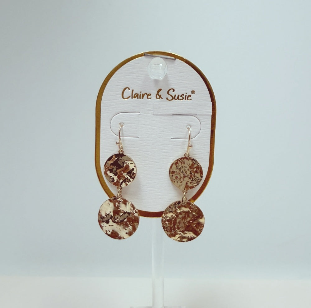 Hammered Shiny Gold Double Circle 1.25" Earring