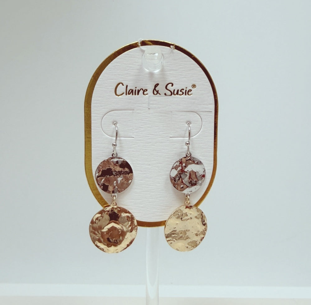 Hammered Matte Gold Double Circle 1.25" Earring