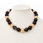 Brown and Brushed Gold 14MM Beaded 16"-18" Necklace