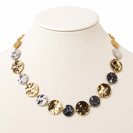 Hammered Gold and Silver Disc 16"-18" Necklace