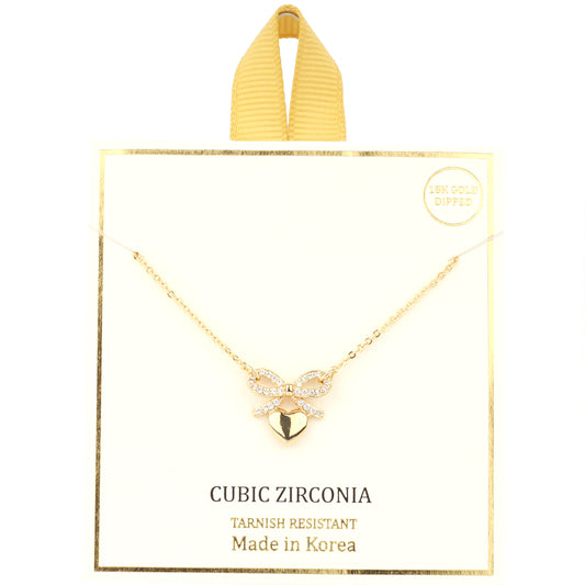 Gold Rhinestone Metal Bow with Heart 16"-18" Necklace