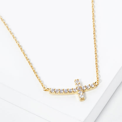 CZ Sideways Cross 16"-18" Necklace