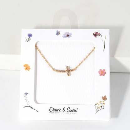 CZ Sideways Cross 16"-18" Necklace