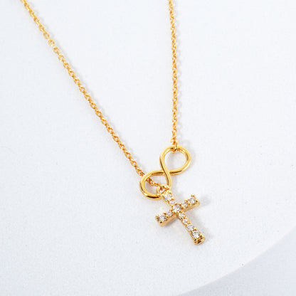CZ Cross Lariat 16"-18" Necklace