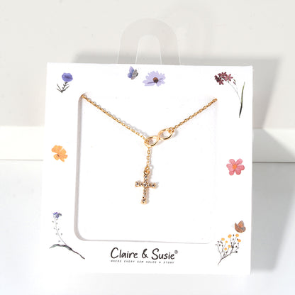 CZ Cross Lariat 16"-18" Necklace