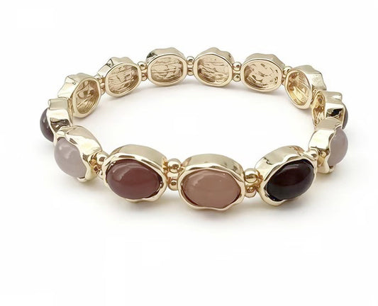 Brown Multi Crystal Circle and Gold Stretch Bracelet