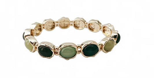 Dark Green Crystal Circle and Gold Stretch Bracelet