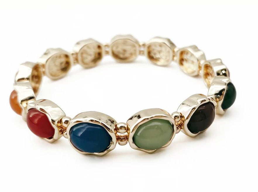 Dark Multi Crystal Circle and Gold Stretch Bracelet
