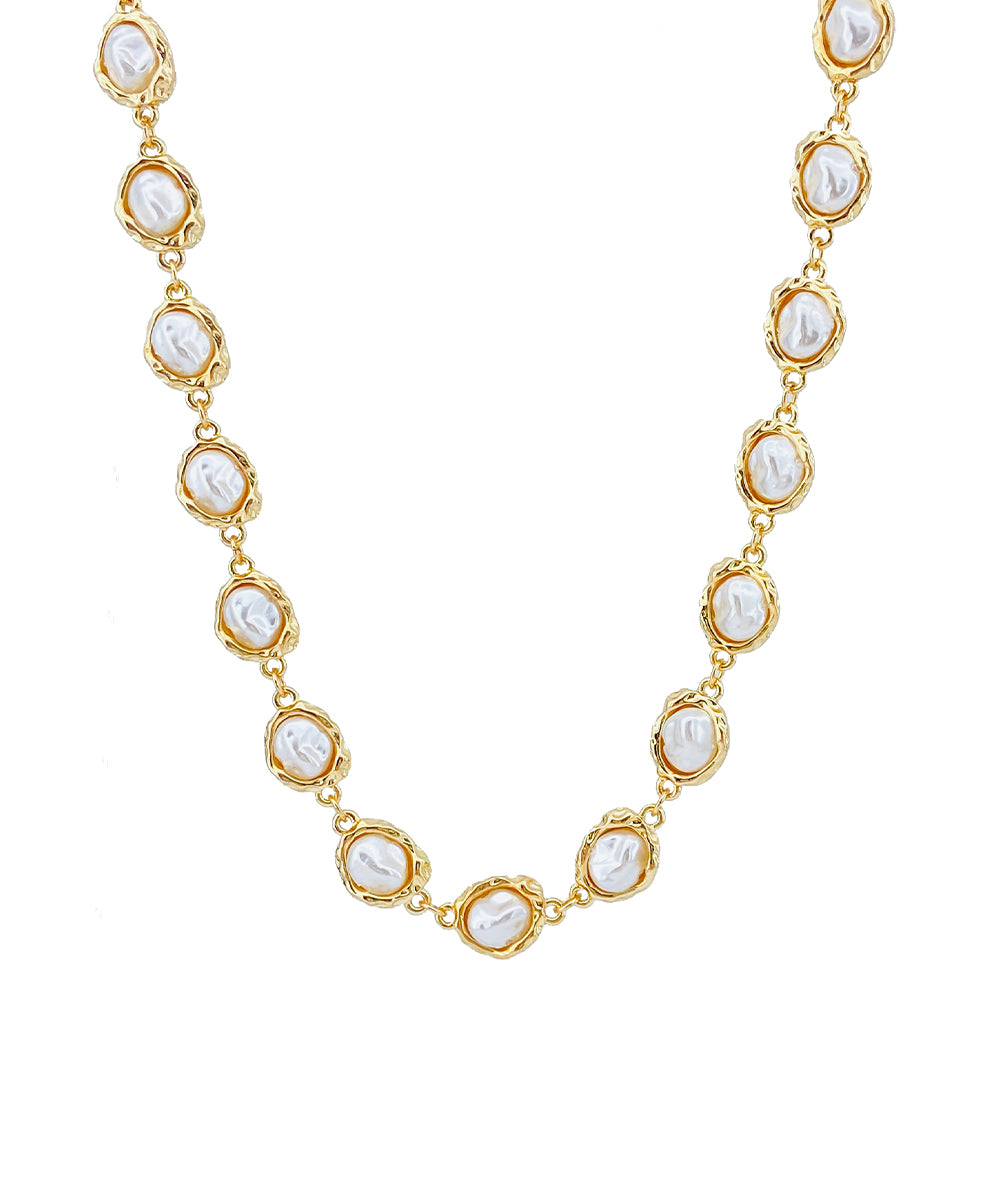 Pearl and Gold Circle 16"-18" Necklace