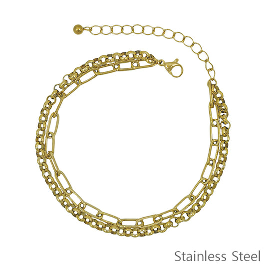 Stainless Steel Open Gold Chain Layered Bracelet