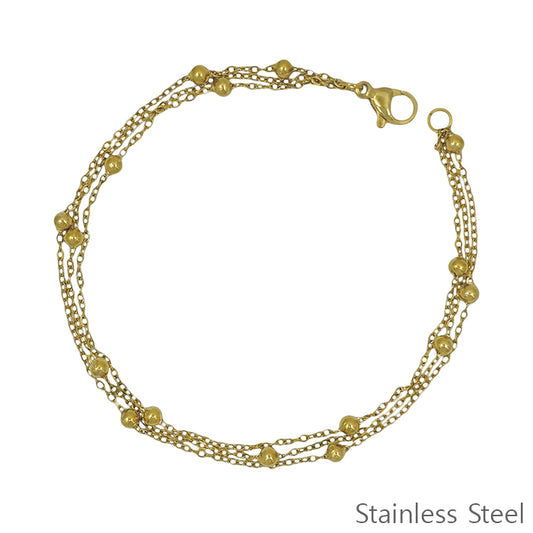 Stainless Steel Open Gold Beaded Chain Layered Bracelet