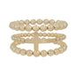 Water Resistant Gold Beaded and Cross Set of 3 Bracelets