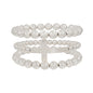 Water Resistant Silver Beaded and Cross Set of 3 Bracelets